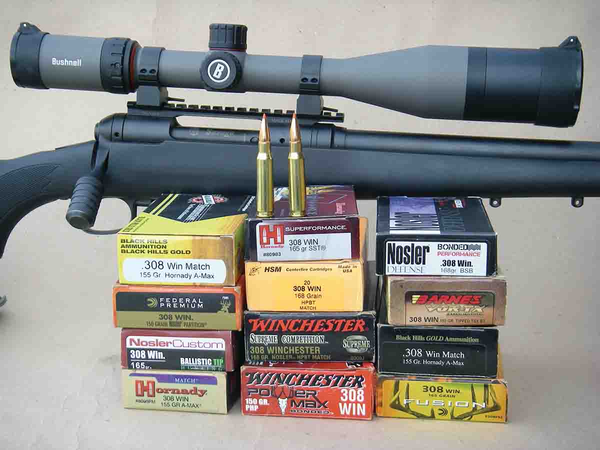 A variety of .308 Winchester factory loads were tried, which produced varying accuracy results.